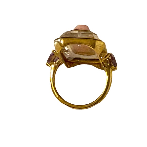 HSN Genuine Pink opal, Amethyst, and Clear Quartz Ring Size 6 3/4 - Picture 5 of 8